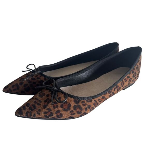 Leopard Pointy Toe Ballet Flats With Bows - Picture 5 of 9